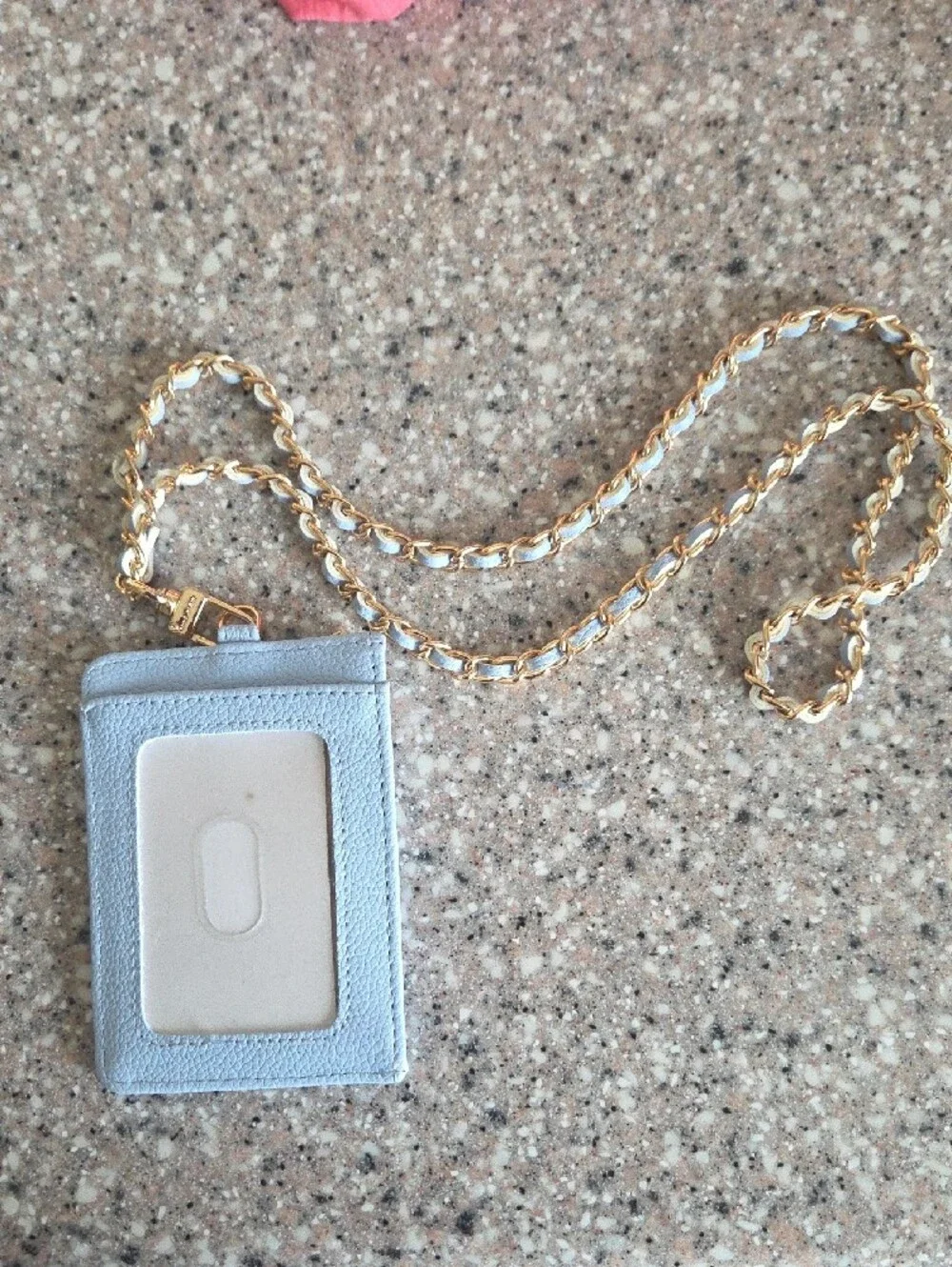 Anne Klein Pale Blue Card & Key Holder with Gold Chain